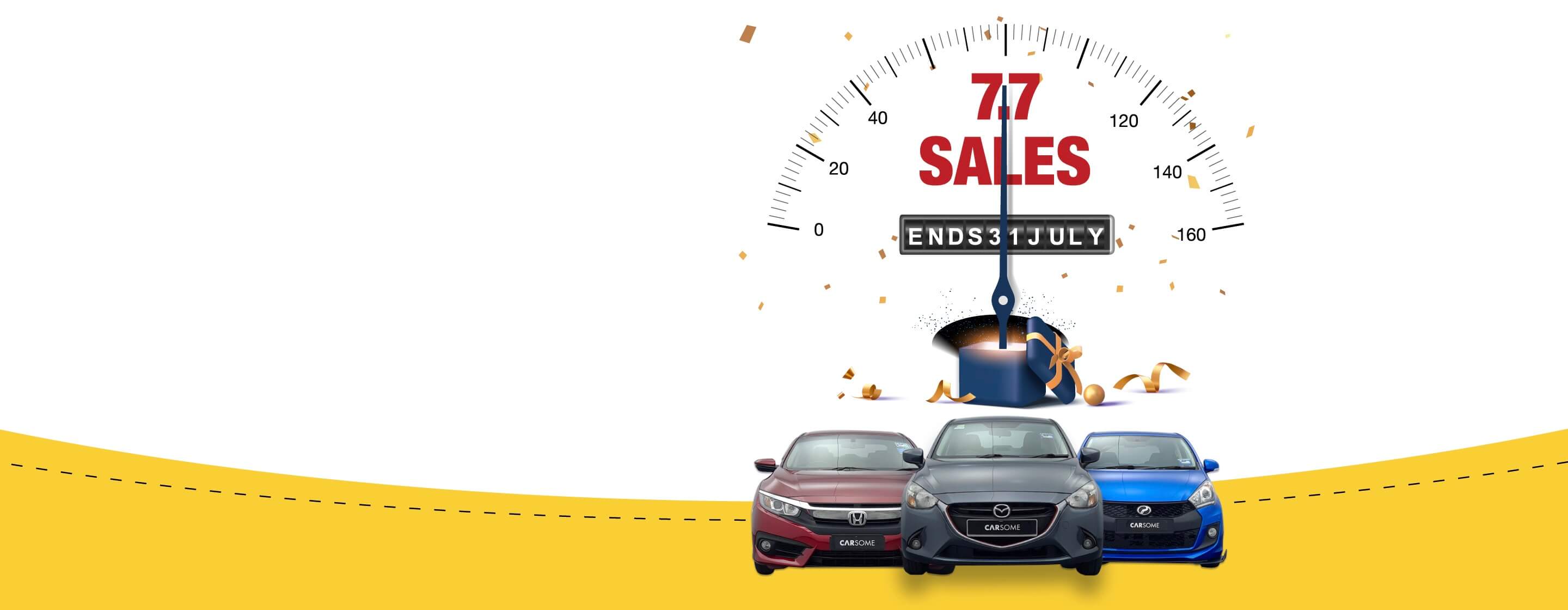 Carsome public platform campaign artwork with three used cars